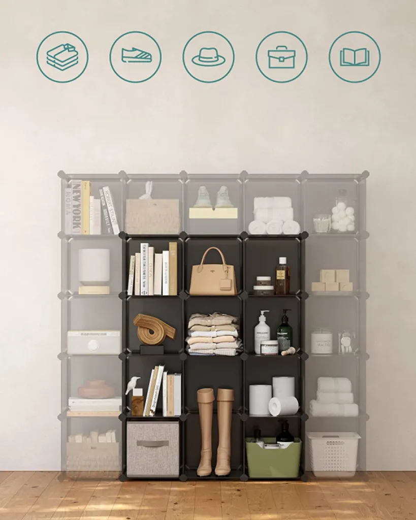 Étagère de Rangement à 15 Cubes Modulable Meuble d'Appoint Gris 123 cm
