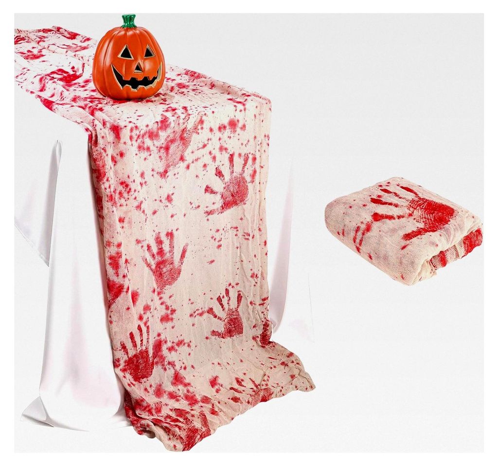 Halloween Tischläufer aus blutiger Gaze, 118" x 35"