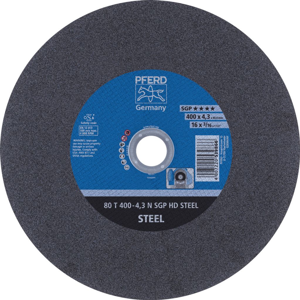 PFERD TOOLS Stationäre Trennscheibe T 400x4,3x40mm "weich" HD STEEL für Stahl 100m/s
