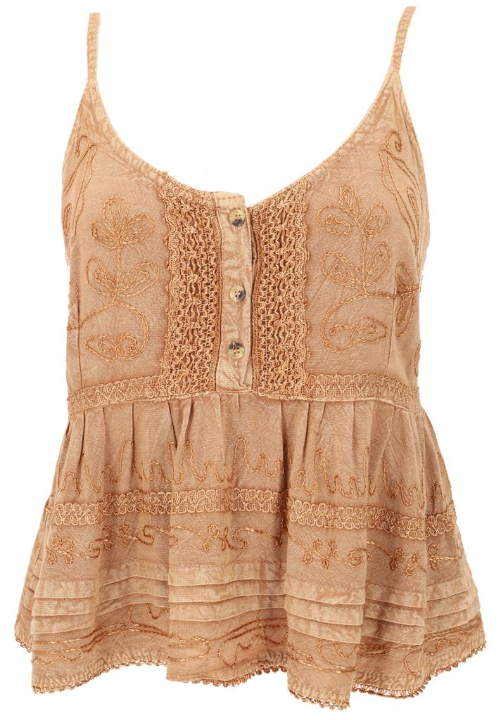 Besticktes Top Boho Chic, Lockeres Sommertop - Sand, Damen, Braun, Viskose, Tops & T-Shirts