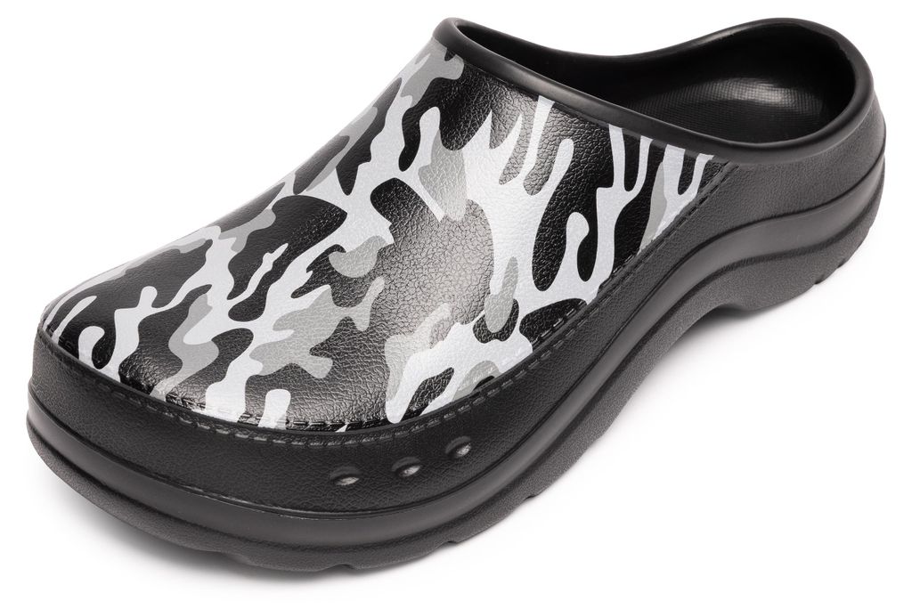 Gartenclogs für Herren Ultraleicht EVA Gartenschuhe LA-CA-ComoHappyMan (Schwarz/Weiß Tarnmuster, 41)
