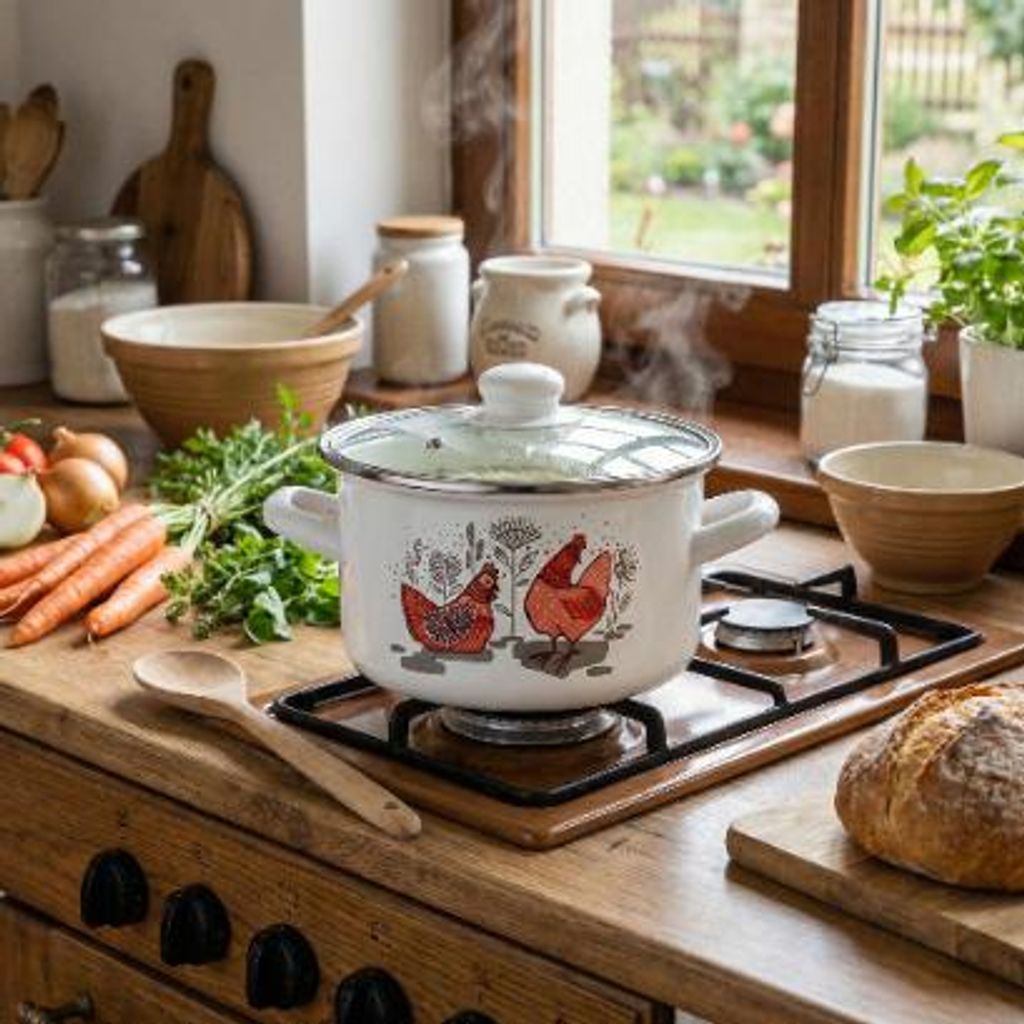 Emaillierter Topf Emalia Polska Pleszew Rubinka 22 cm 4,7 l Produktbild 