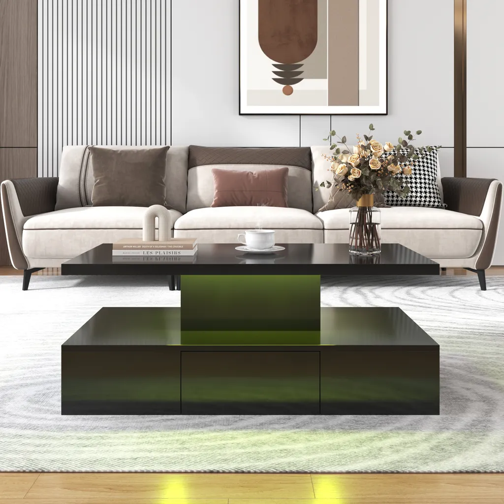 Table Basse Finition Brillante avec Éclairage LED Intégré okwish