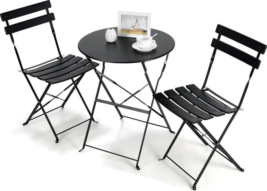 Bistro-Set - Gartenmöbel-Set - 3-teilig - Klappbar - Eisen - Für 2 Personen - Tisch 60x60x72 cm - Schwarz