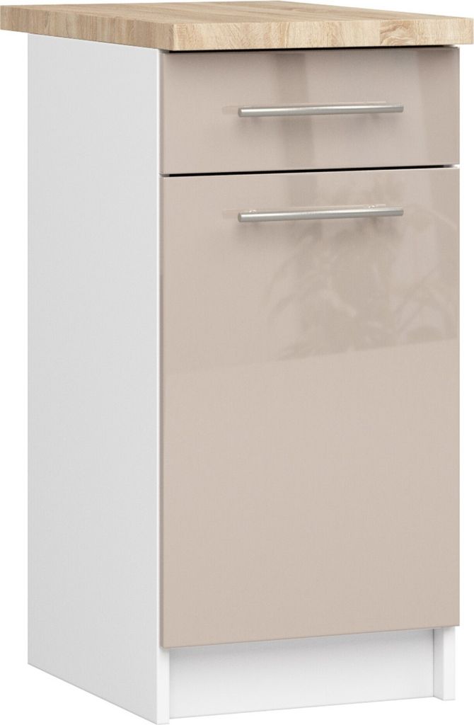 Küchenschrank AKORD OLIWIA S40 Weiß 40 cm Cappuccino Glanz B40 x H85 x T46 cm
