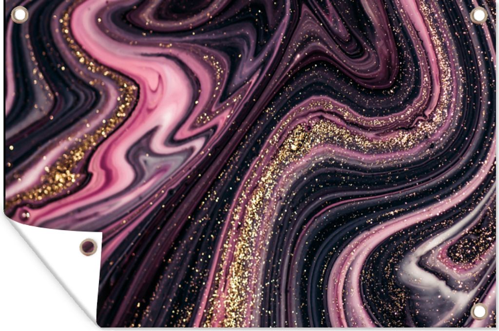 MuchoWow 60x40 cm Outdoor-Poster Gartendeko Sichtschutz Garten Poster für den Garten Marmoroptik - Rosa - Lila - Gold - Luxus - Marmor