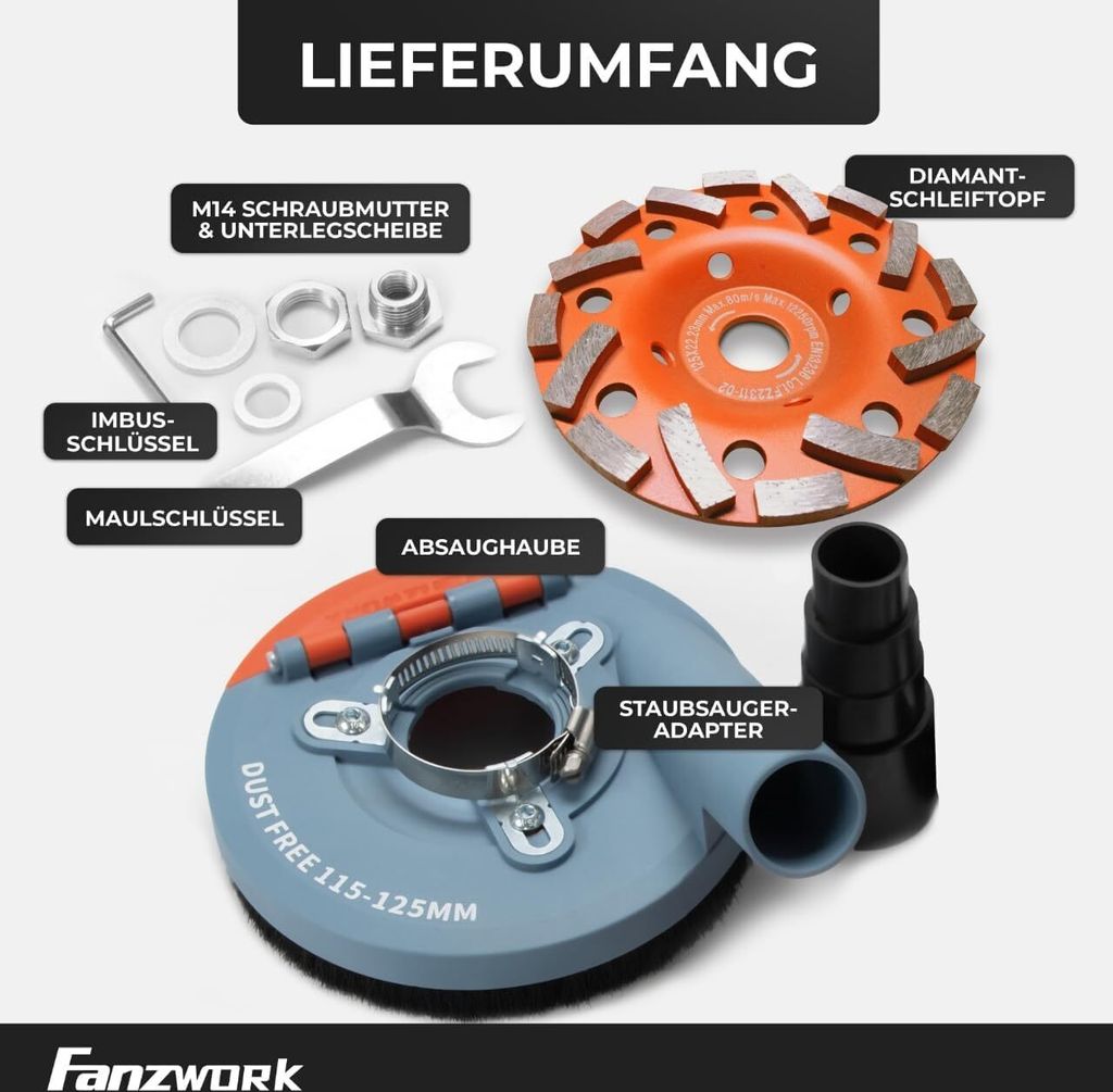 ABSAUGHAUBE FÜR WINKELSCHLEIFER 2x Diamantschleiftopf 125 Estrich Betonschleifer 364589494830