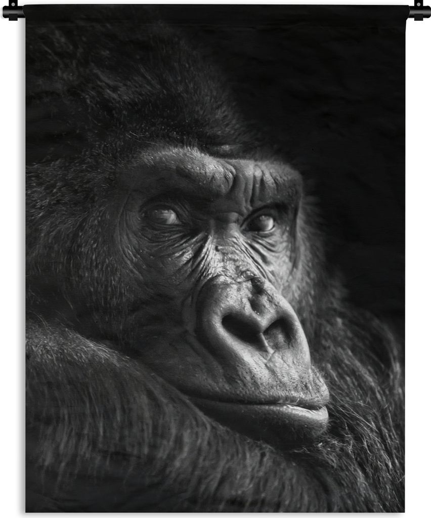 MuchoWow Wandteppich Wandbehang Gorilla - Affe - Schwarz - Weiß - Porträt 150x200 cm Tapisserie Dekoration Wandtuch - Wandaufhängung - Moderner