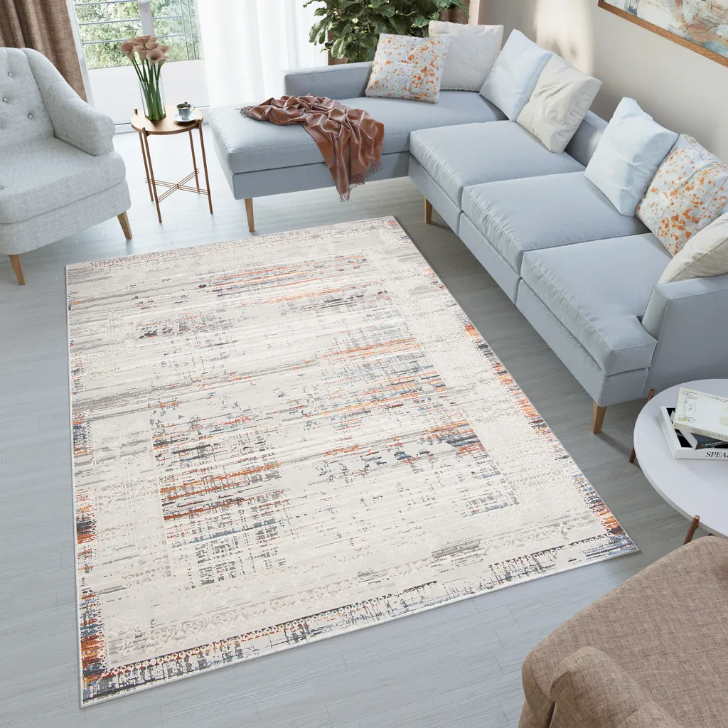 Tapis Poils Courts Facile à Nettoyer Salon Beige Moderne Chiné 80x150