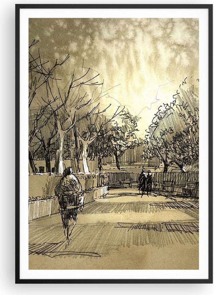 Gerahmtes Poster - Schwarzer Rahmen - Park Spaziergang Baum Produktbild 
