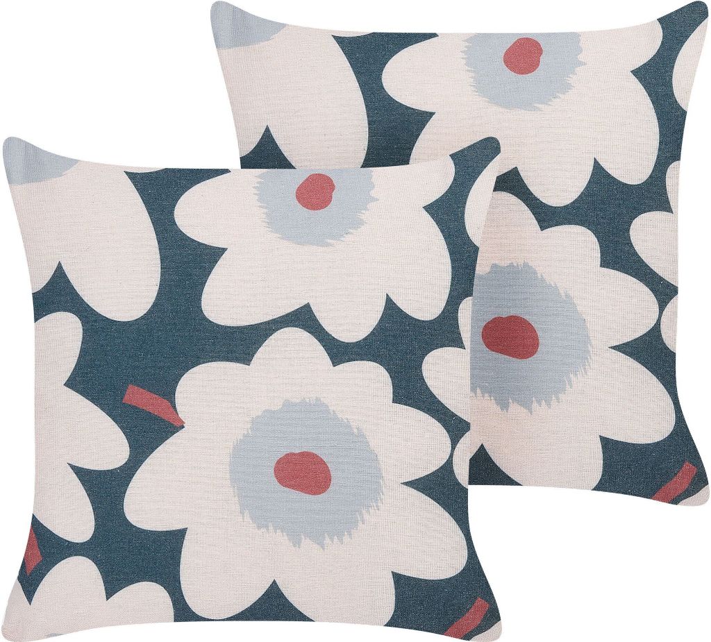 BELIANI Dekokissen 2er Set Mehrfarbig 45 x 45 cm Quadratisch mit Blumen Motiv Florales Muster Modern für Wohnzimmer Schlafzimmer Bett Sessel