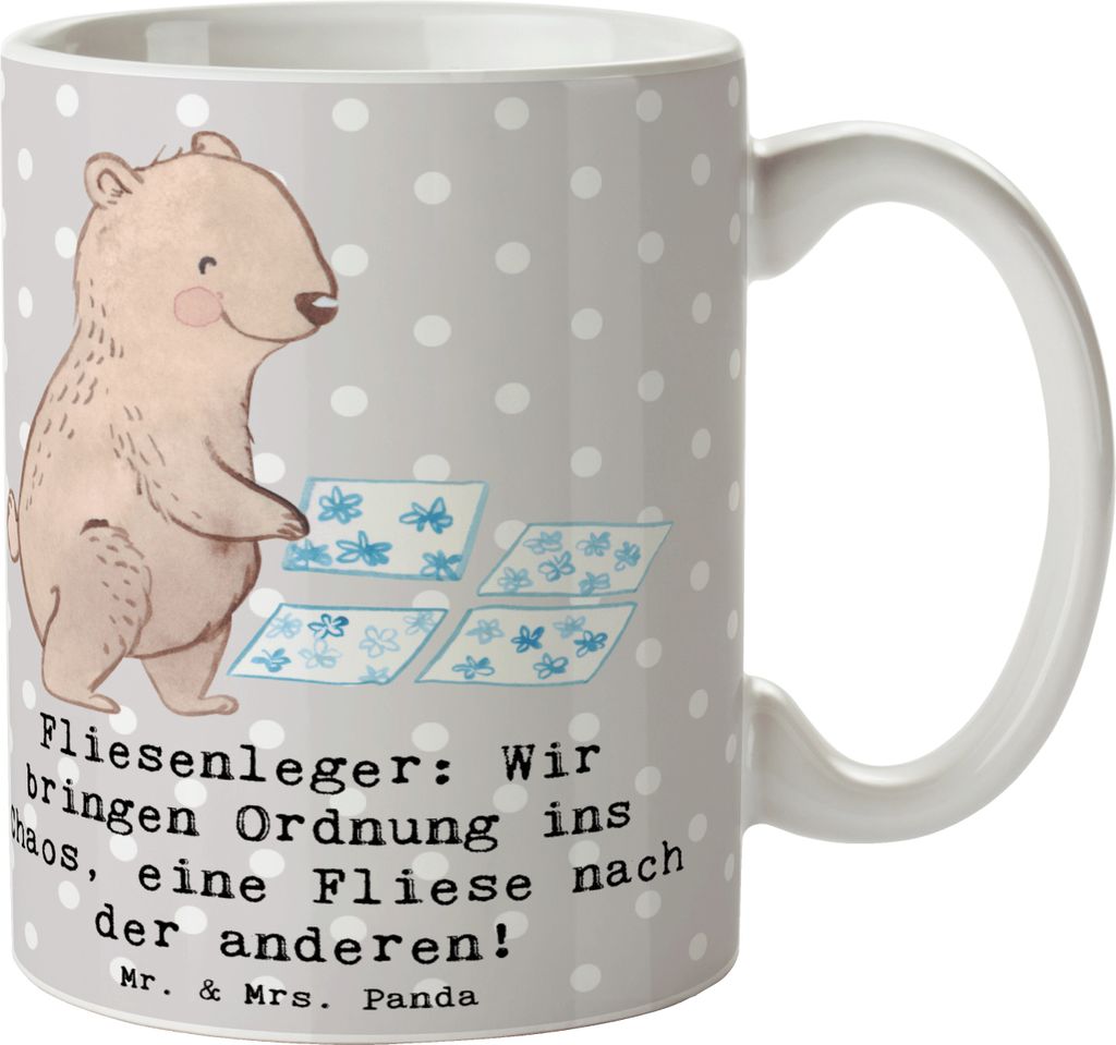 Mr. & Mrs. Panda Teetasse Fliesenleger Ordnung - Grau Pastell - Geschenk, Geduld, ins Chaos, Handwerk, Berufsleben, kaffeetasse keramik, Handwerksk...