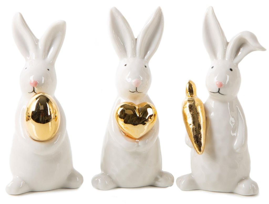 Logbuch-Verlag 3 edle Osterhasen Deko Figuren Gold weiß Produktbild 