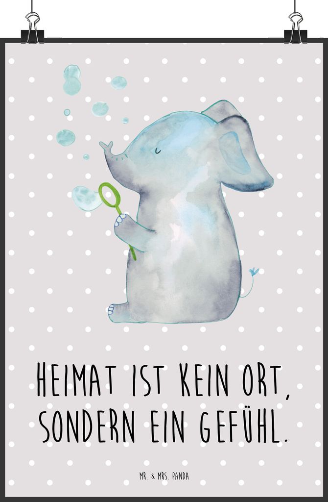 Mr. & Mrs. Panda Bild Elefant Seifenblasen DIN A2 - Grau Produktbild 