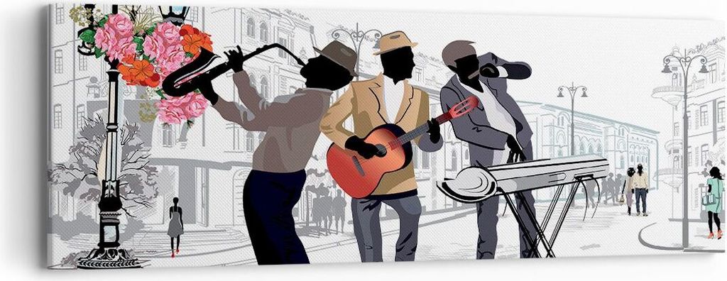 Bild auf Leinwand - Leinwandbild - Musik Instrumente Straße Stadt - 90x30cm - Wand Bild - Wanddeko - Leinwanddruck - Bilder - Kunstdruck - Wanddek...