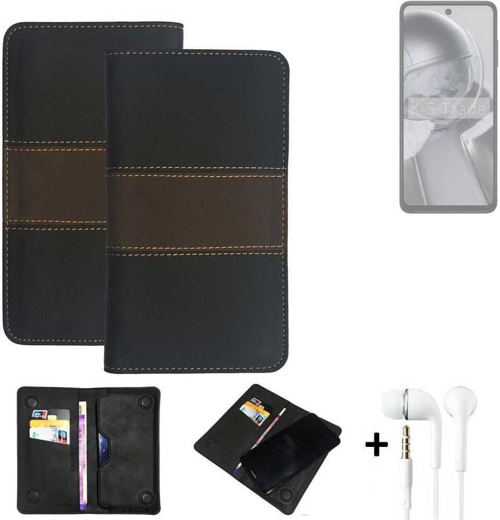 K-S-Trade Handyhülle + Kopfhörer kompatibel mit HMD Pulse Pro Schutzhülle Walletcase Bookstyle Tasche Schutz Case Hülle Wallet Cover Kunstleder