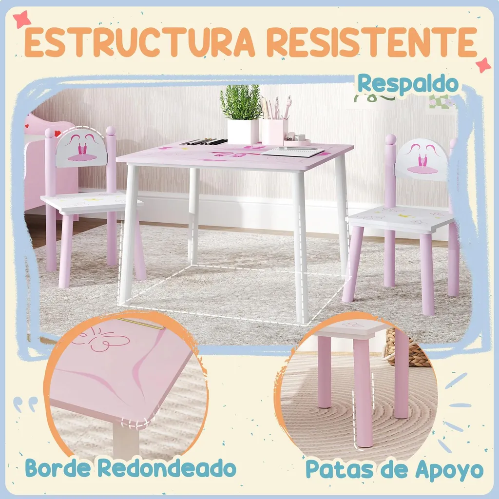Table d'activités avec chaises pour fille 2-5 ans rose et blanc - 6