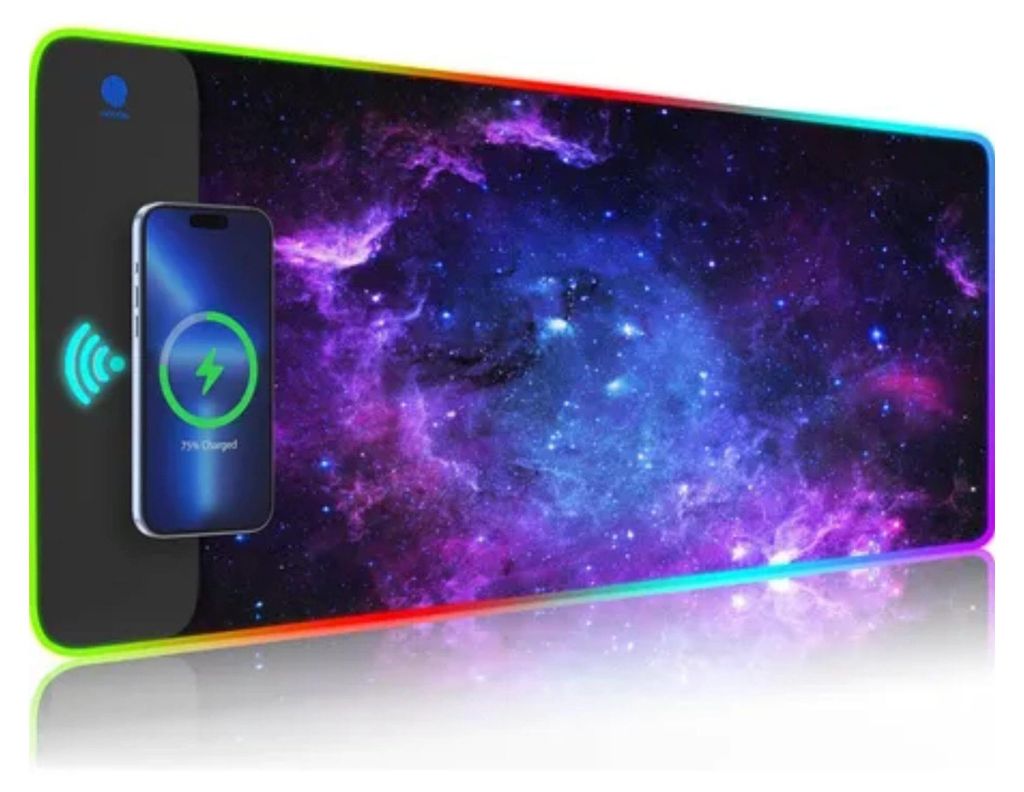Gaming Mauspad mit Kabellosem Ladegerät (5W/7,5W/10W/15W), Automatische Anpassung (Schnellladen, Präzise Steuerung, Komfortable Nutzung für Maus...
