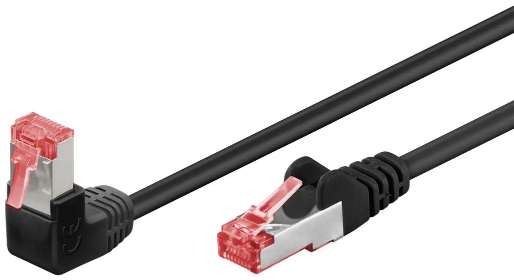 goobay CAT 6 Patchkabel 1x 90° gewinkelt S/FTP PiMF schwarz 2 m (Bulk)