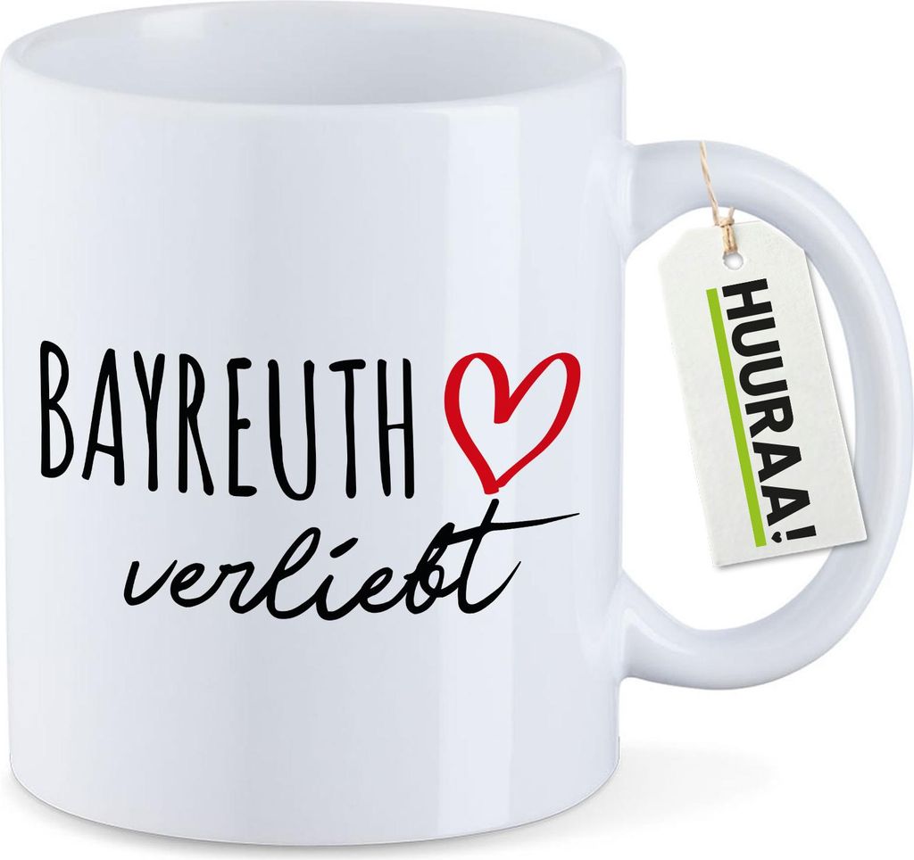 Huuraa Kaffeetasse Bayreuth verliebt 330ml Weiß Keramik Kaffeebecher Geschenkidee