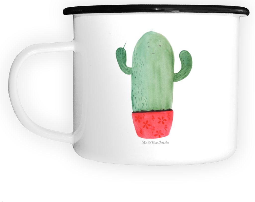 Mr. & Mrs. Panda Pott Kaktus Wut - Weiß - Geschenk, Büro, Teetasse, Kollege, XL Tasse, ärgern, Chefin, Kakteen, Emaille, Große, Metallbecher, K...
