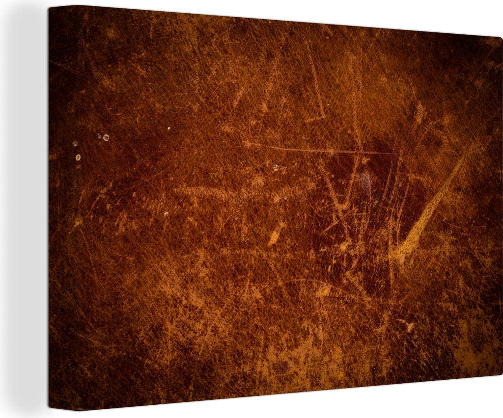 OneMillionCanvasses - Leinwandbilder - 140x90 cm, Leder - Lederoptik - Braun - Orange, Wandbilder Kunstdruck Wanddekoration - Foto auf Leinwand -...