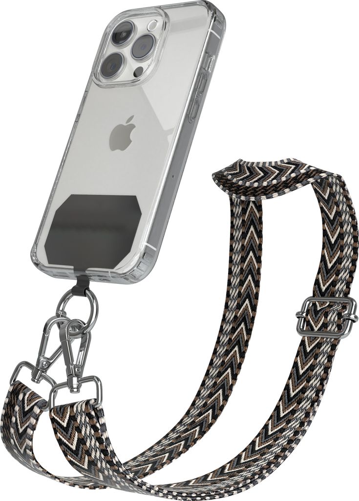 EAZY CASE - Handykette Universal Pad zum Umhängen, kompatibel mit jedem Handy, Kette mit Hülle, Handyband ZigZag Style in Grau