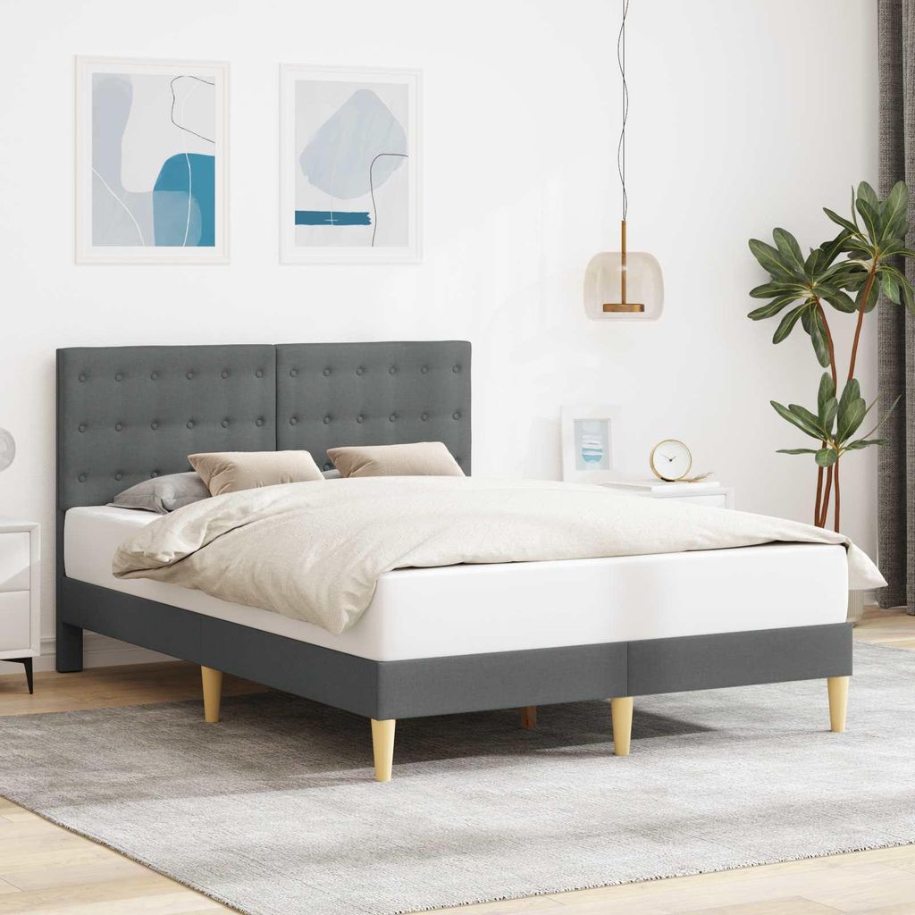 Maison Exclusive - Bettrahmen mit Kopfteil Dunkelgrau 140 x 190 cm Stoff
