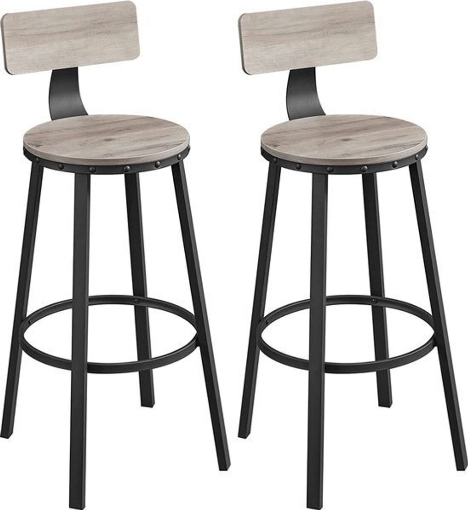 VASAGLE Barhocker 2er Set Barhocker Küchenstühle mit Metallgestell Sitzhöhe 73 cm Einfache Montage Industrielles Design Greige Schwarz LBC026B02