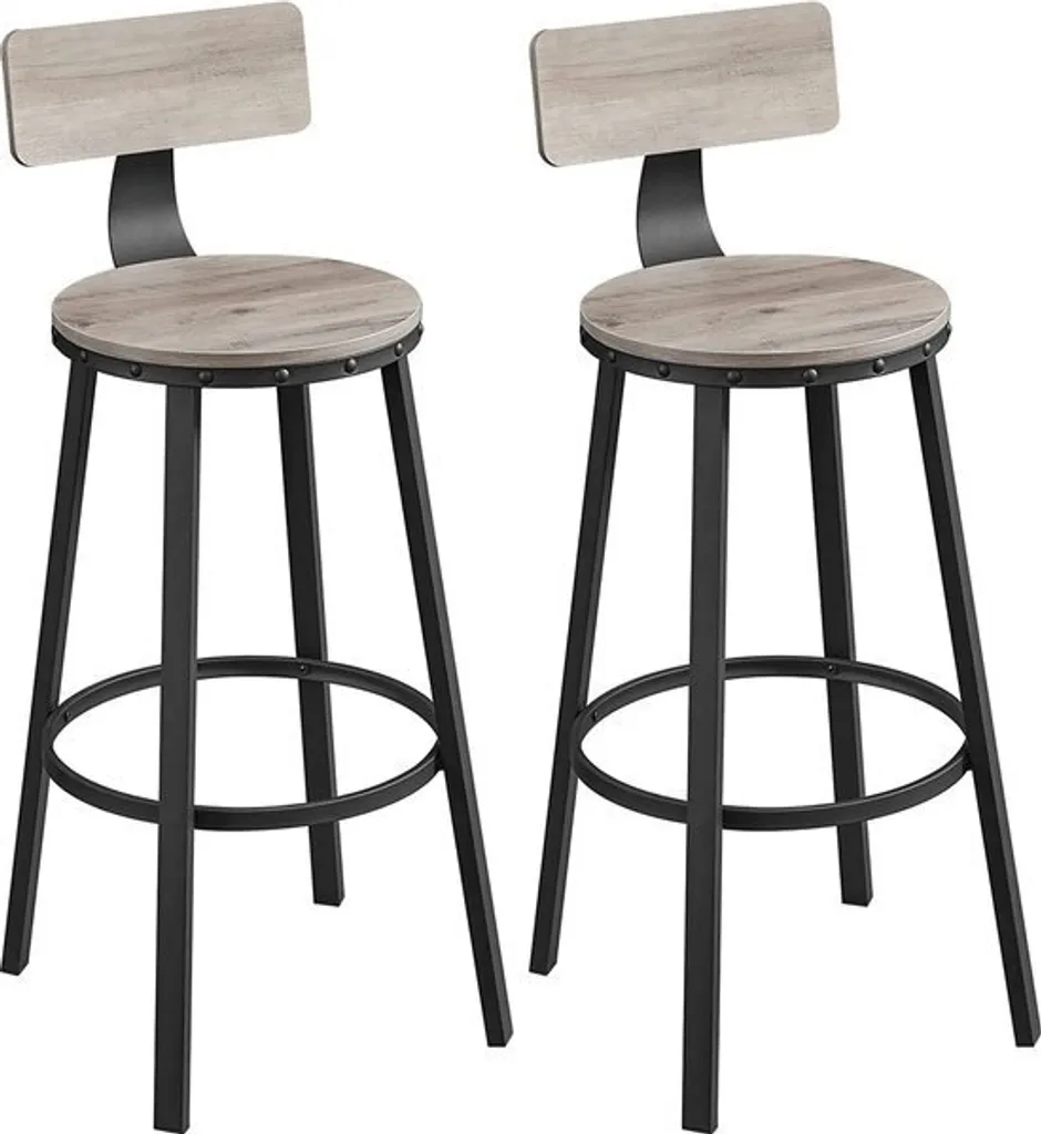 Tabouret de Bar Stable et Facile à Monter pour Cuisine Style Industriel x2