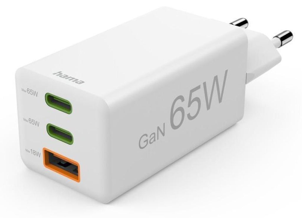 Caricabatterie rapido, GaN, 2x USB-C PD, 1x USB-A QC, mini Immagine del prodotto 