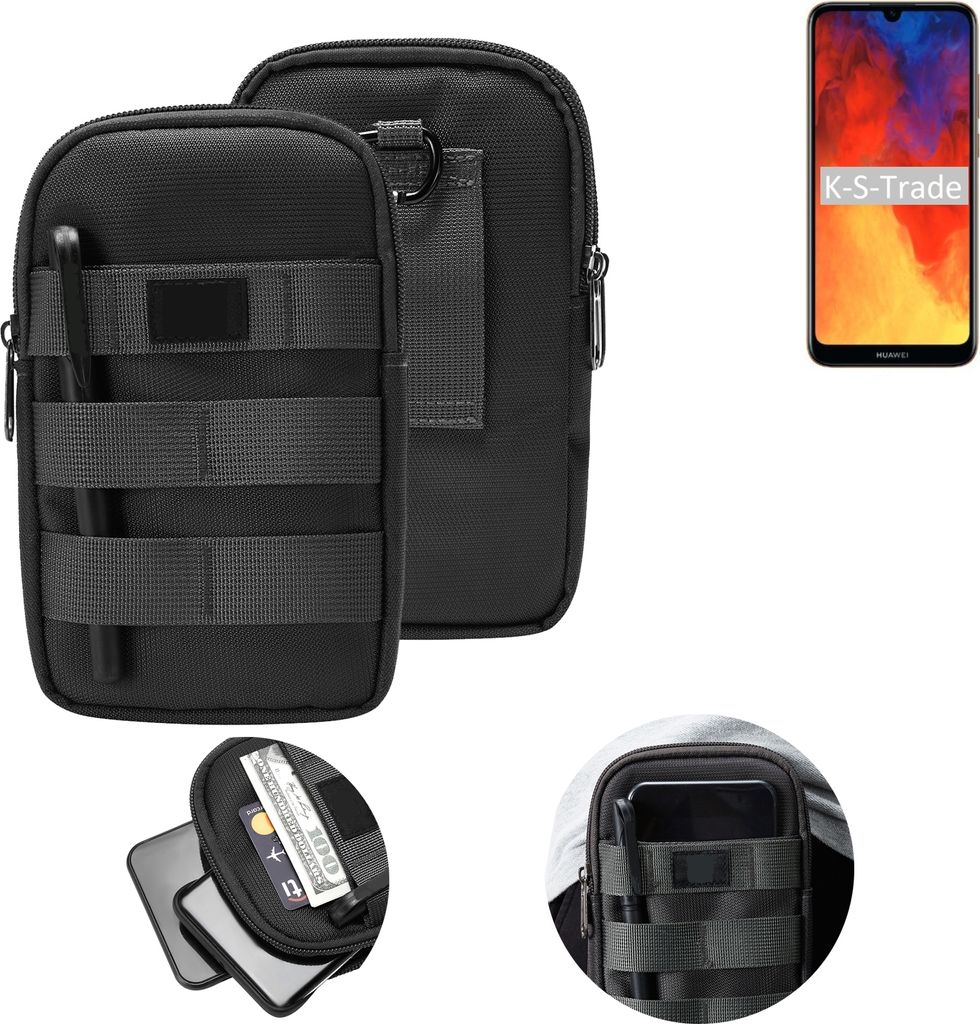 K-S-Trade Holster Gürtel Tasche kompatibel mit Huawei Y6 (2019) Handy Tasche Schutz Hülle dunkel-grau viele Fächer, 1x