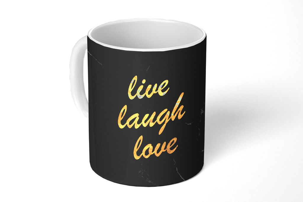 KitchenYeah Tasse Kaffeetasse Kaffeebecher 350 ml Zitat - Leben - Liebe - Gold - Marmor Teetasse - Fototasse - Becher - Keramikbecher - Teebecher...