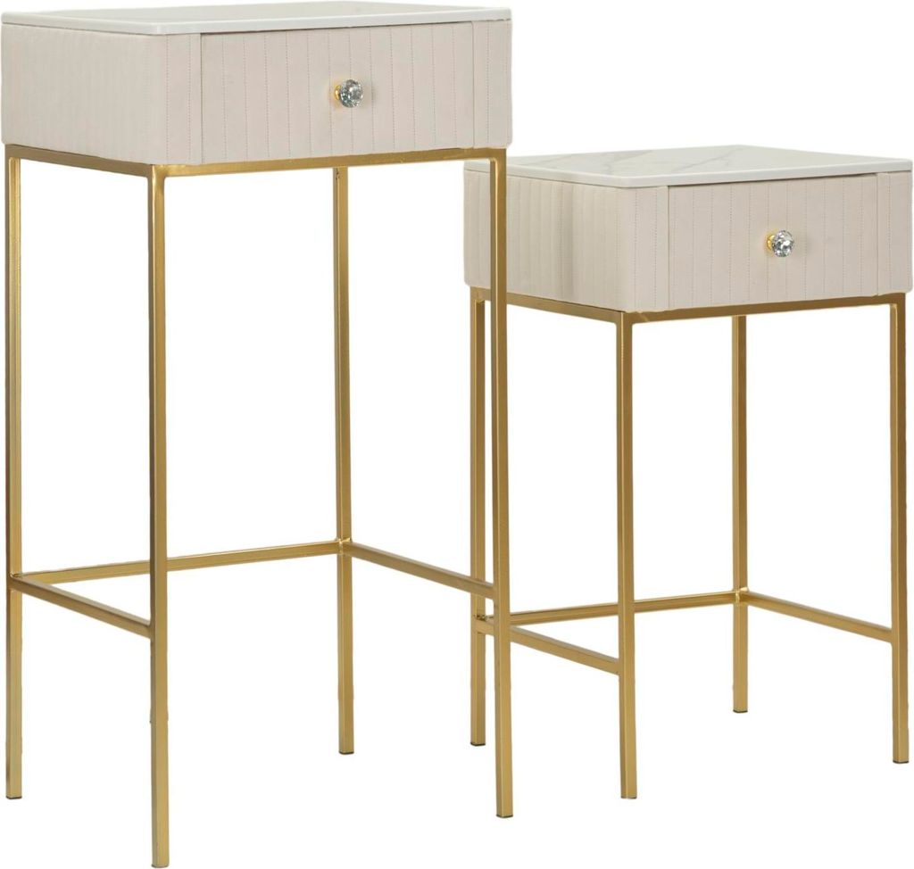 2er Set Couchtische Alti verschiedene Größen Pinie MDF Metall Gold Beige