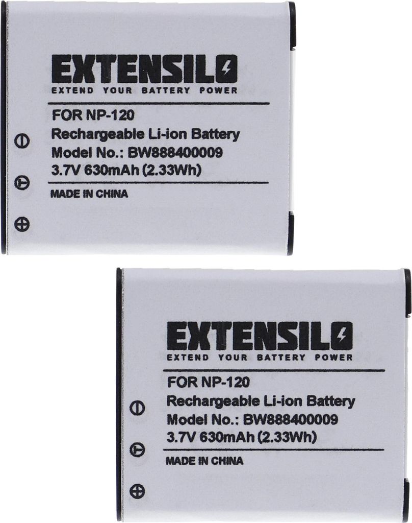 EXTENSILO 2x Akku kompatibel mit Casio Exilim EX-S200PK, EX-S200SR, EX-S200BE, EX-S200, EX-S200BK, EX-S200EO, EX-ZS10 Kamera (630 mAh, 3,7 V, Li-Ion)