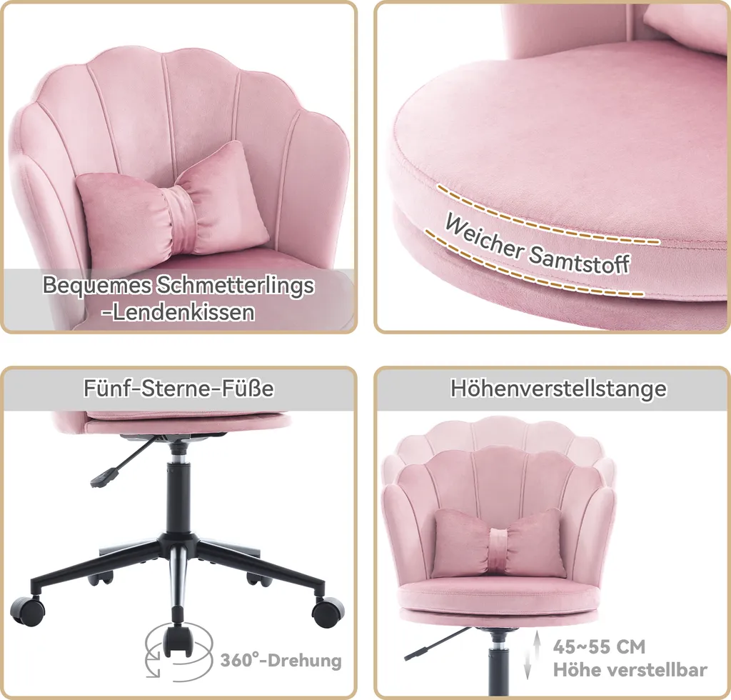 Sedia A Farfalla Rosa Confetto Per Camera Da Letto | Poltroncina Imbottita Con Struttura In Ferro Dorato, Seduta Morbida E Design Principessa, Perfetta Per Toletta E Soggiorno - 2