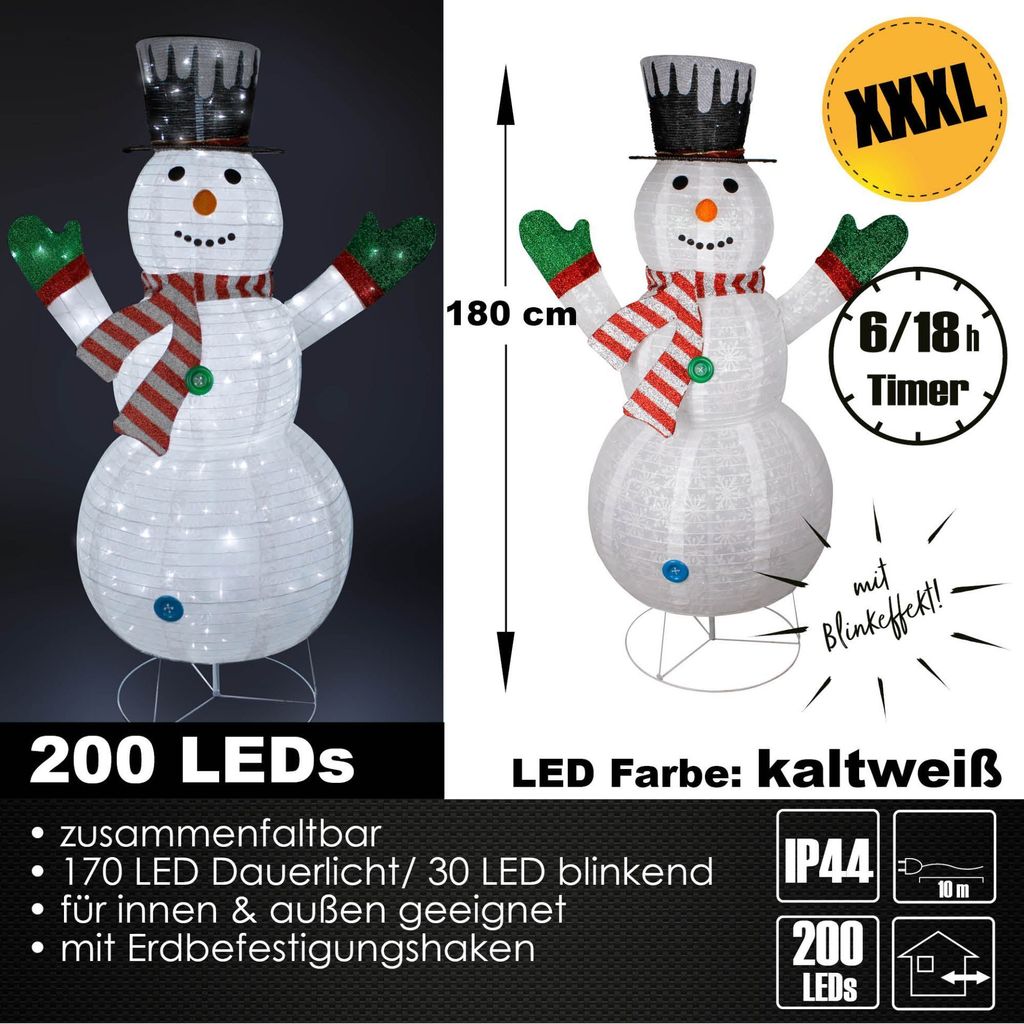 XXXL LED Weihnachtsfigur 180 cm Schneemann Figur beleuchtet Produktbild 