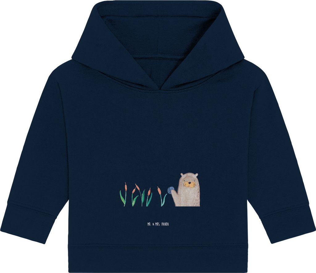 Mr. & Mrs. Panda Organic Baby Hoodie Otter Stein 12. - 18. Monat - French Navy - Geschenk, Seeotter, Kapuzensweatshirt, Pflanzen, See, Munter, Neug...