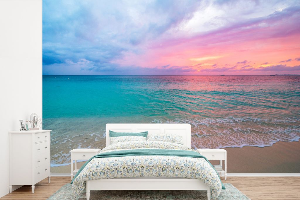 MuchoWow Fototapete für Wohnzimmer oder Schlafzimmer Wandtapete Vinyl Motivtapete Sonnenuntergang - Meer - Pastell - 525x350 cm - Das Hintergrun...