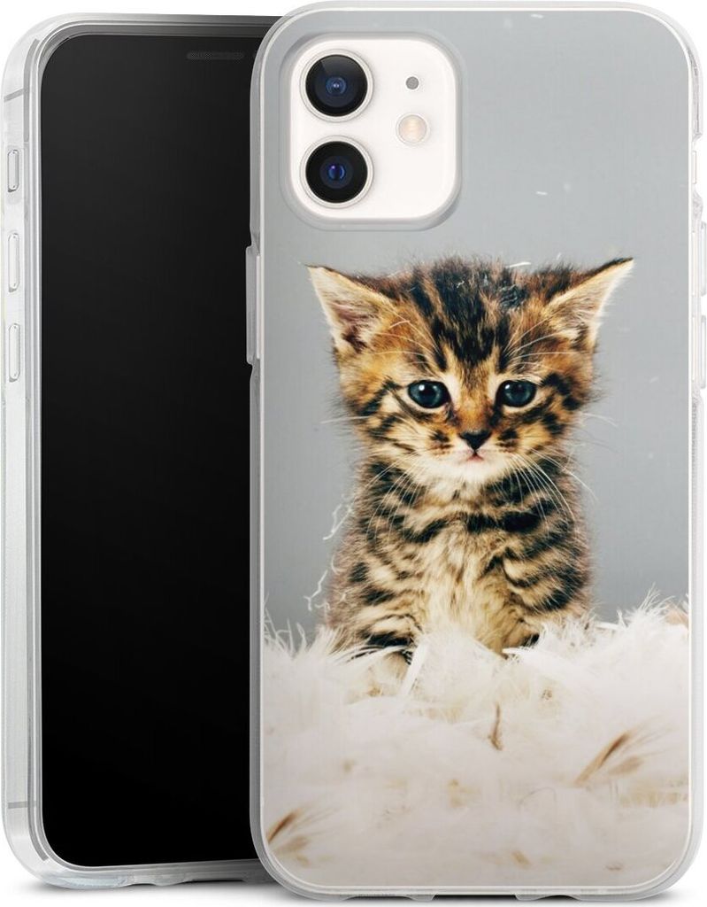 DeinDesign Handyhülle für Apple iPhone 12 Pro Silikon Hülle Case Smartphone Schutzhülle Feder Haustier Katze