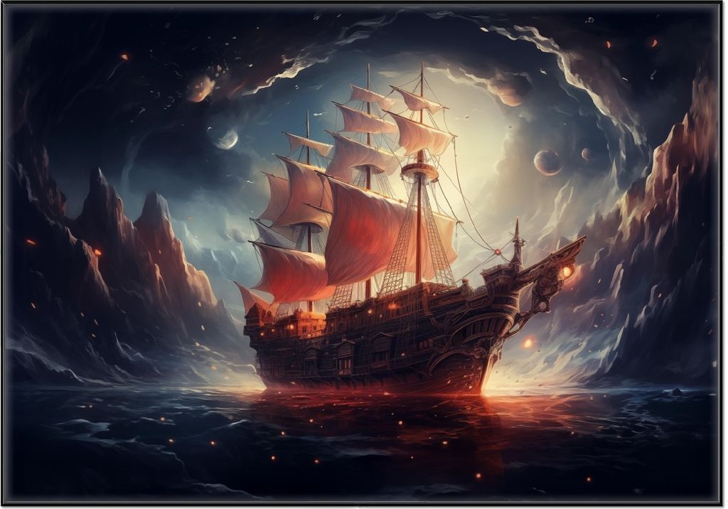 Wallario Wandbild Kosmische Seefahrt, Größe: 70,30 x 100,30 cm, Poster mit schwarzem Aluminiumrahmen