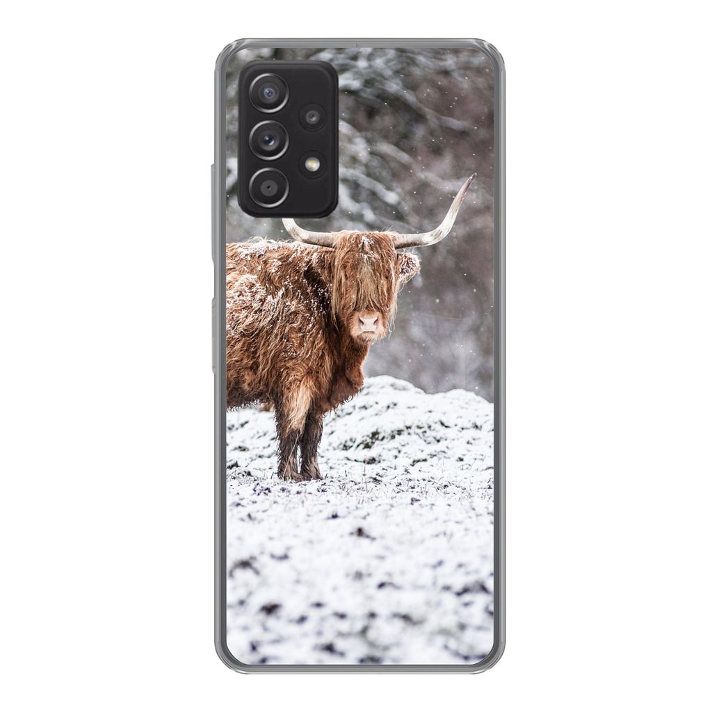MuchoWow Handyhülle Schutzhülle Hülle für Samsung Galaxy A53 5G Schottischer Highlander - Baum - Schnee Silikon Softcase Handy Hülle - Schut...