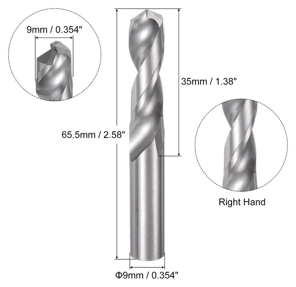 Massiver Hartmetall-Bohrer, 9 mm (0,354") YG6X/C3 Mikrokorn-Hartmetall-Spiralbohrer mit geradem Schaft zum Bohren von Edelstahl, Aluminium, Metall ...