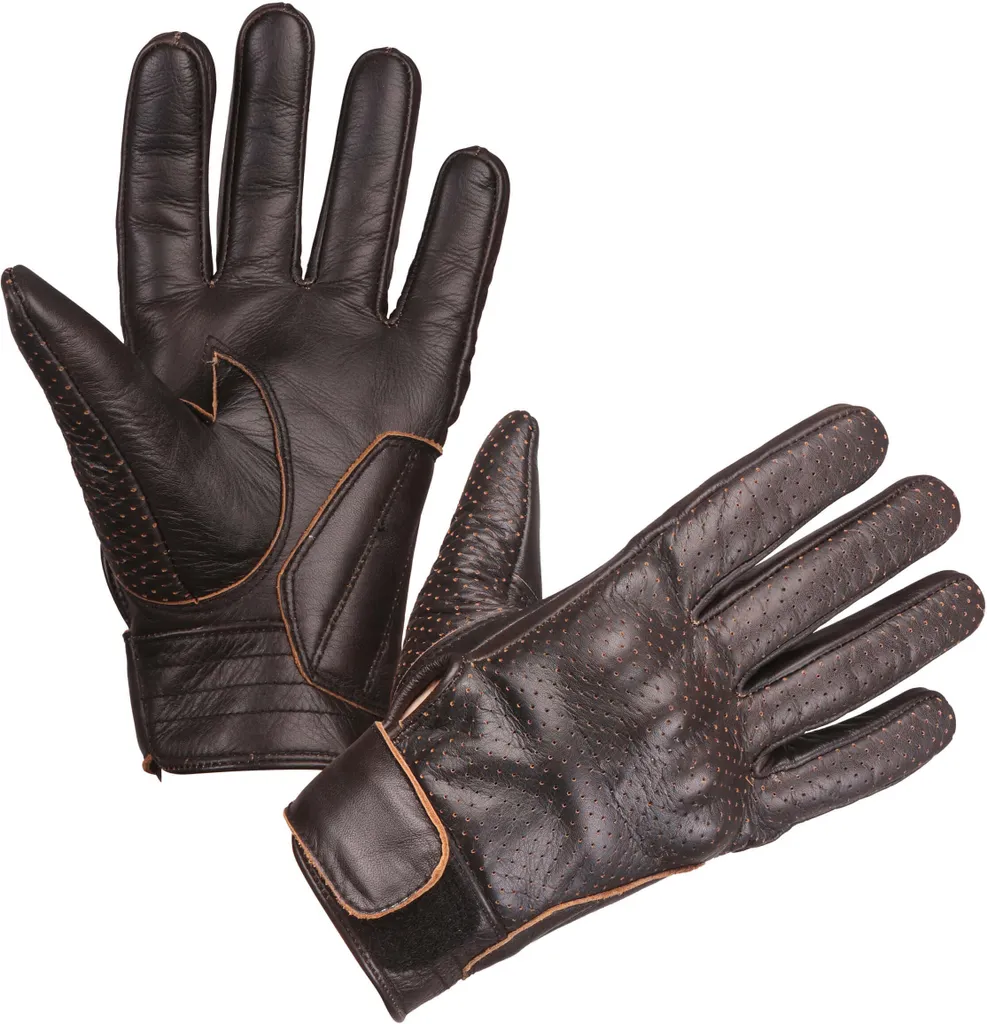 Gants moto d'été Modeka Hot Classic cuir marron foncé perforé, taille 7
