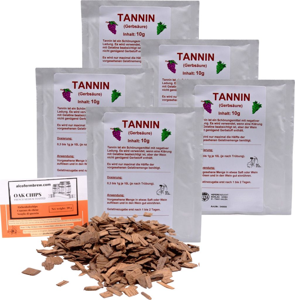 5 x VINA Wein-Tannin 10g - Tannin für Weißweine, Tannin für Rotwein