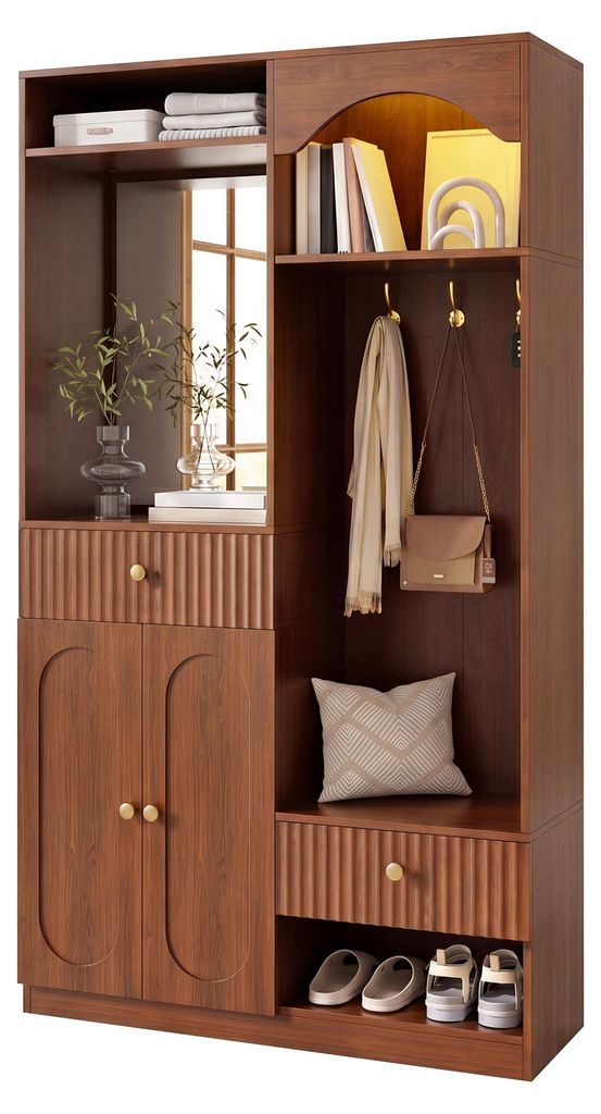 Kompaktgarderobe mit Spiegel und Sitzbank,Flurgarderobe mit Produktbild 