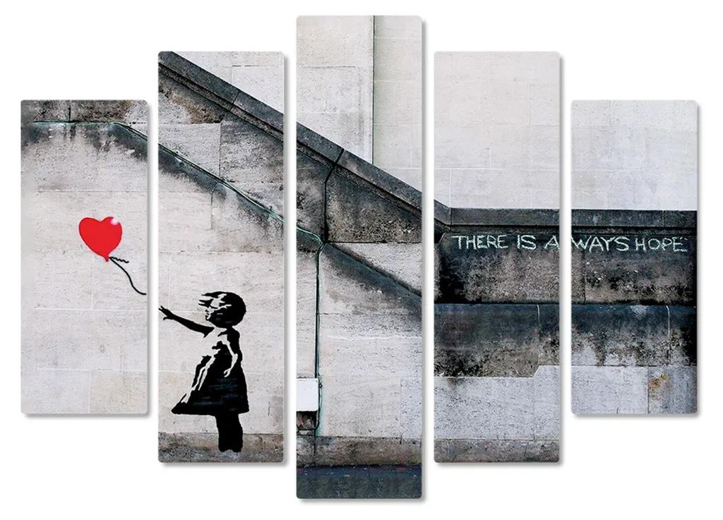 Tableau Banksy Fille au Ballon Rouge 140x100 cm en Bois MDF de Qualité