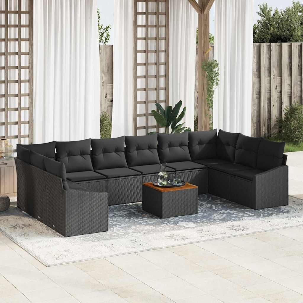 Maison Exclusive - Gartensofa-set mit Kissen 11 pcs Schwarz Poly-Rattan