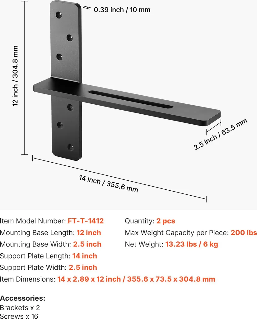 Équerres de fixation pour étagère murale industrielle en acier - 2 Pcs - 7