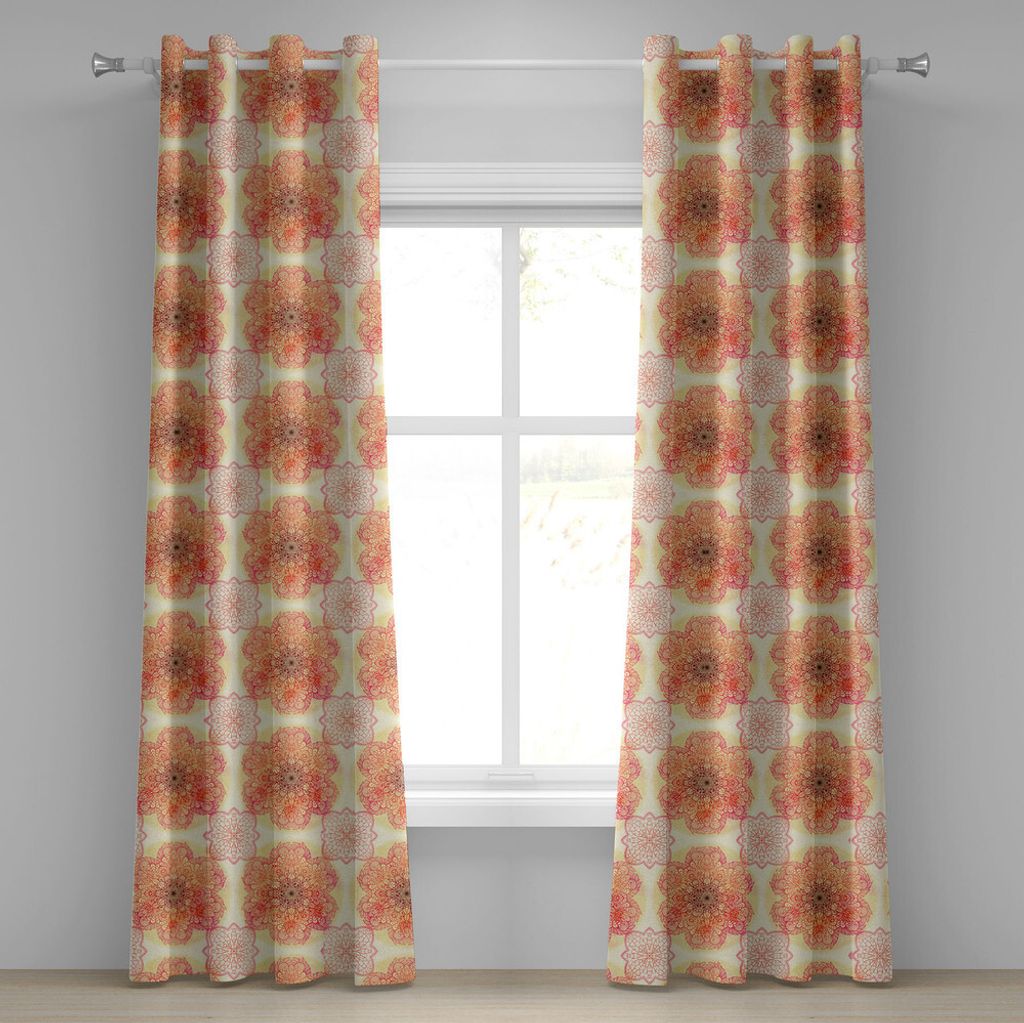 ABAKUHAUS Red Mandala Ösenvorhang, Magische geistige Hand gezeichnete Blüte mit den gewirbelten Blumenblättern orientalisches Retro-, Dekorative...